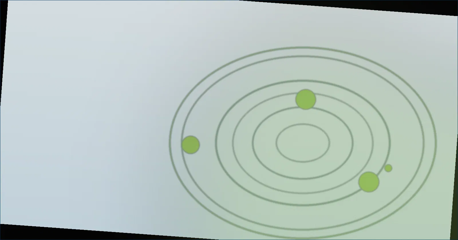 Overlapping chat bubbles arranged in rings around a small house icon